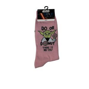 Star Wars Yoda Do or Donut Pink Crew Socks One Size Cute Novelty Gift
